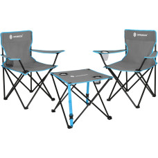 Springos Set of a tourist table and 2 chairs with backrest, foldable camping furniture for fishing