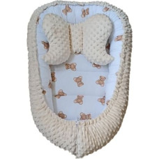 Duet Baby kokong med kudde – MINKY-material, TEDDY BEAR-design, färg ecru (modell 696)
