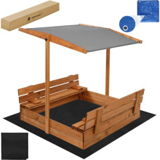 Springos SB120RSET Sandbox with Roof, 120 x 120 cm, with Cover, Brown
