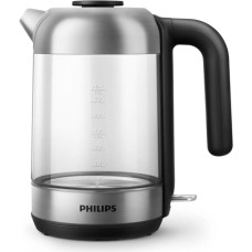 PHILIPS Tējkanna 1.7 l, stikla, melna/sudraba