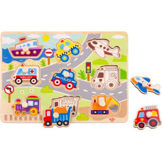Tooky Toy – Träpussel i Montessori-stil: transport, fordon med knoppar för att passa in