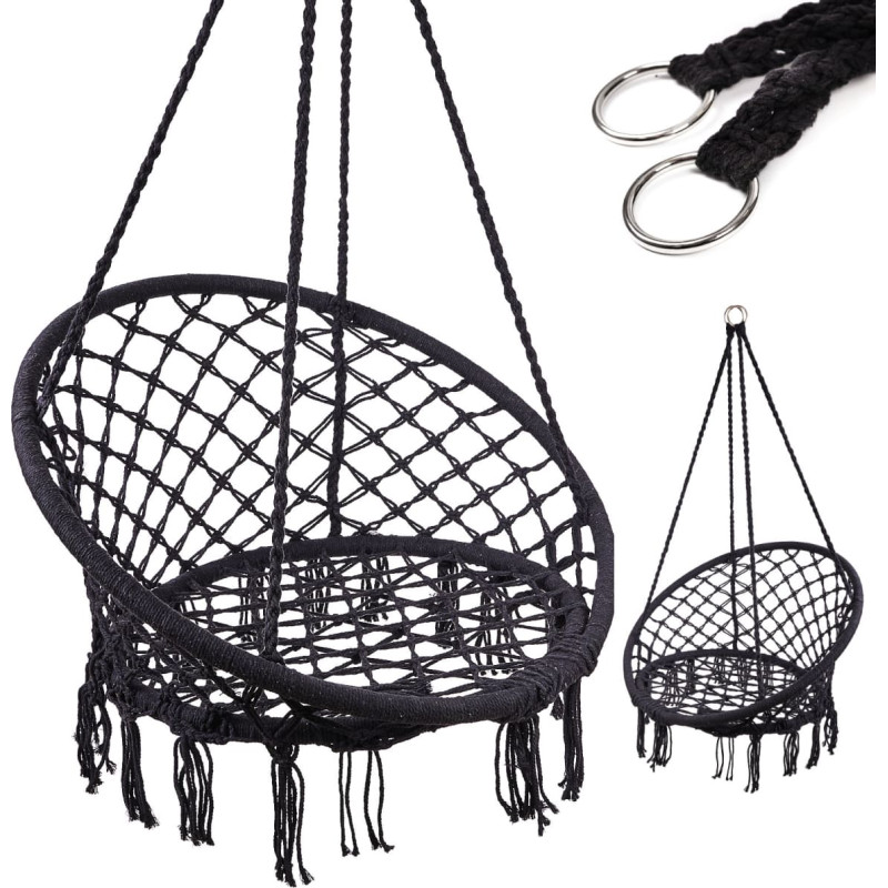 Storkbo-gungstol med ryggstöd, svart, 80 cm