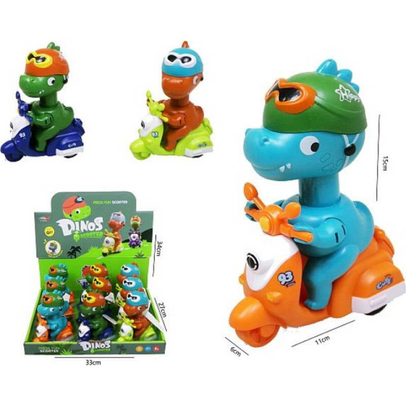 HIPO 51087 – dinosaurie på en scooter. Tryck och åk!