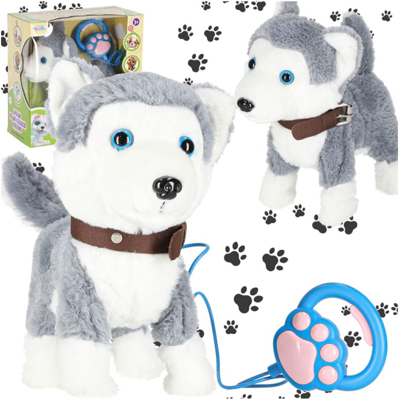 Interaktiv huskyleksak i koppel – skäller, går och viftar på svansen