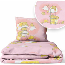 Ankras 2-delat bäddset - 120x90, 40x60 - BEARS on the  LADDER  - PINK