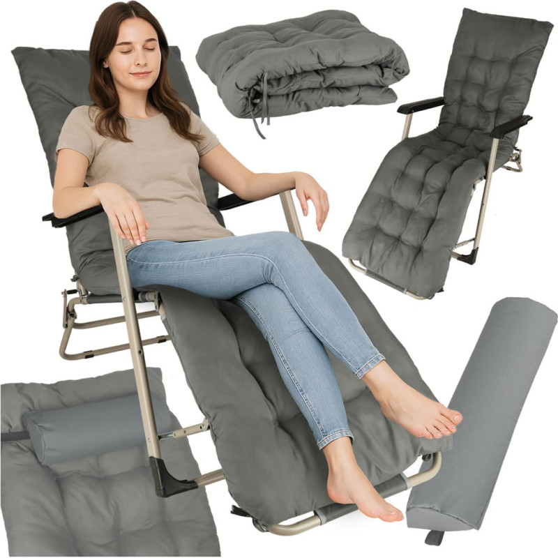 LUARO hopfällbar trädgårds- och campingstol med dyna, grå