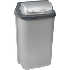 Keeeper sopbehållare med roterande lock, 50 l, modell Rasmus, 39 × 29,5 × 67,5 cm, i ljus silverfärg