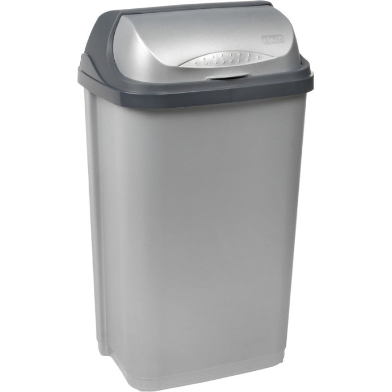 Keeeper sopbehållare med roterande lock, 50 l, modell Rasmus, 39 × 29,5 × 67,5 cm, i ljus silverfärg