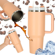 Termosmugg med sugrör och handtag, 1200 ml, i matt rosa färg