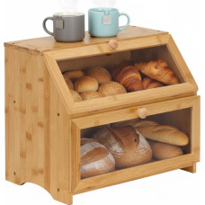 Springos Two-level bread bin, closed, bread cabinet, bread container, bamboo