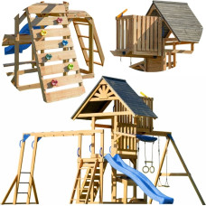 AXI Mitch – stor lekplats i trä: rutschkana, gungor, klättervägg + torn