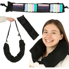 Resekudde – stöd för huvud och nacke med förvaringsfack, svart, uppblåsbar