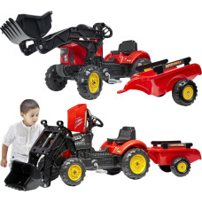 Falk Supercharger traktor röd med öppningsbar motorhuv, med släp och skopa, från 2 år