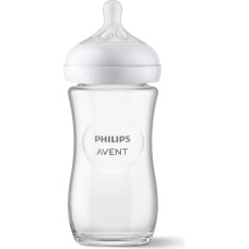 PHILIPS AVENT Natural Response stikla zīdaiņu pudelīte 240 ml, lēnas plūsmas knupītis 1m+ SCY933/01