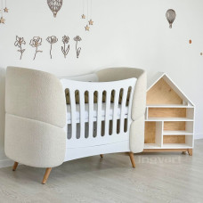 Ingvart oval spjälsäng Transformers Fly Bed – vit Bouclé-klädsel