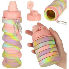 Hopfällbar sportvattenflaska i silikon med handtag, 500 ml, regnbågsfärgad