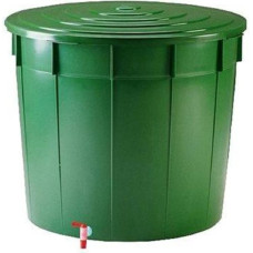 Stefanplast vattentunna 500 L med lock och kran, Ø100 × 85 cm, grön