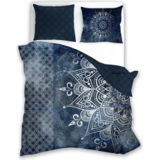 Bäddset 140 × 200 + 70 × 90 cm, Pure Sateen Mandala 001, marinblå satinbomull