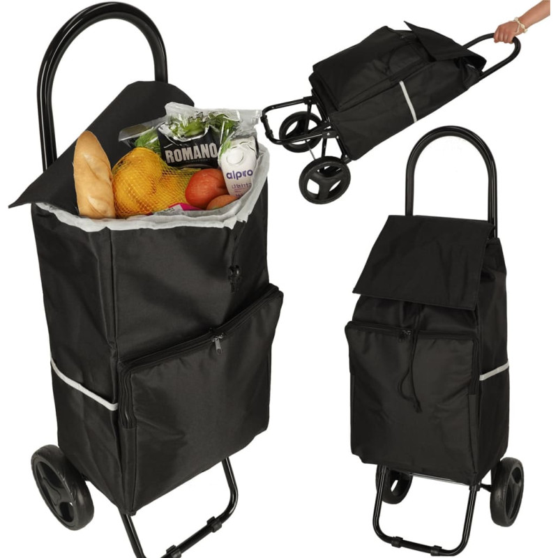 Shoppingväska med hjul och ram, svart, 95 cm