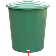 Stefanplast vattentunna 310 L med lock och kran, Ø80 × 97 cm, grön