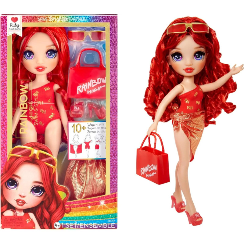 Rainbow High 507277-EUC Rainbow High Swim & Style Fashion Doll- Ruby (Red)