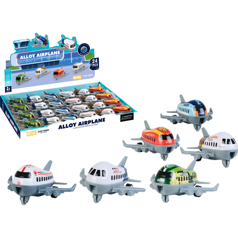 Metallisk leksaksflygplan med pull-back-mekanism