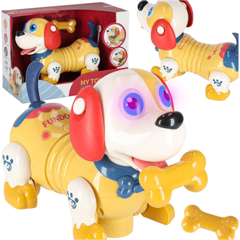Interaktiv robotshund med ett ben, reagerar på beröring