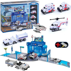 Woopie parkeringsset med bilar och helikopterlandningsplats, 37 delar