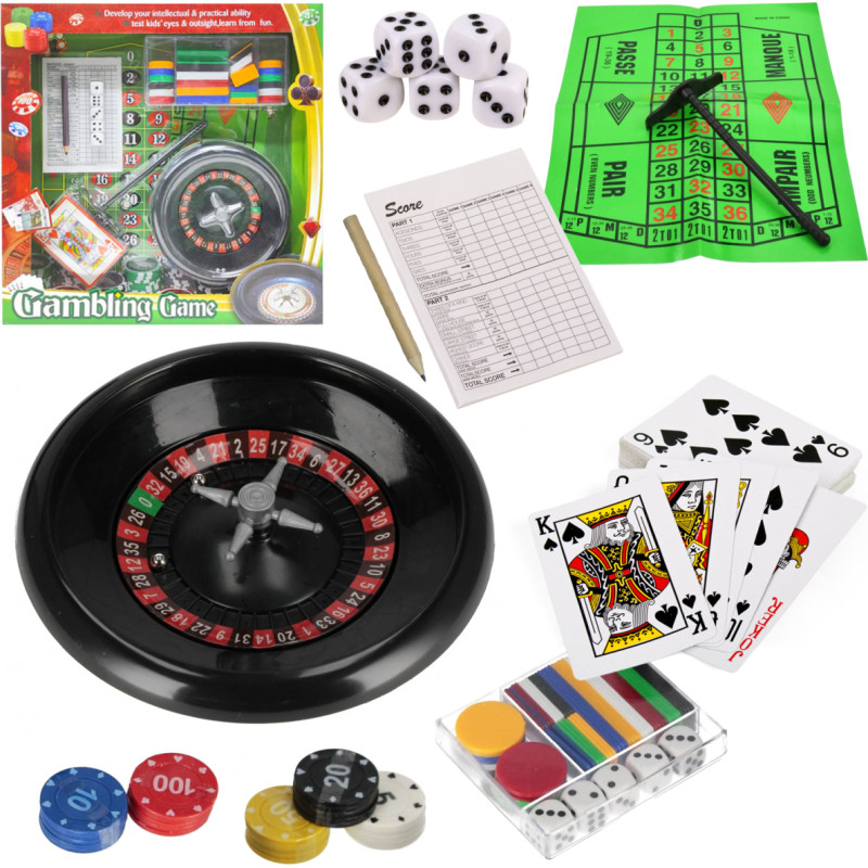 Spelset: roulette, tärningar, poker