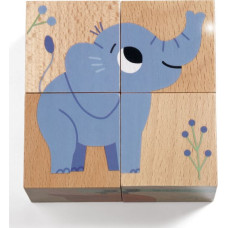 DJECO Koka puzle - 4 koka kubi - Savvaļa DJ01904