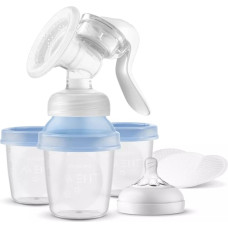 PHILIPS AVENT LOTUS manuālā krūts piena sūknis ar trauciņiem piena/ēdiena uzglabašanai SCF430/13 ATLAIDE