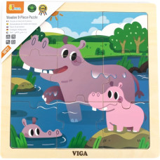 Viga 44628 Puzzle na podkładce 9 elementów - hipopotam