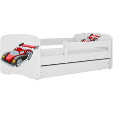 KOCOT KIDS gulta bez atvilktnes ar matraci BABYDREAMS white Racing car 180x80cm