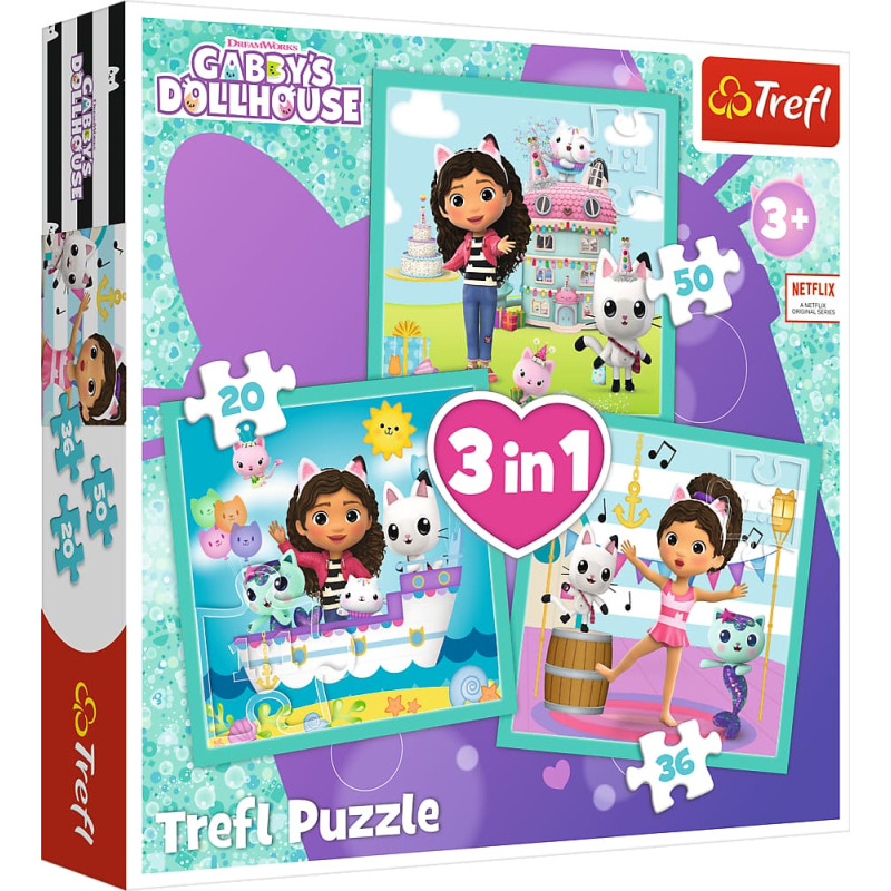 Trefl GABBY´S DOLLHOUSE Pužļu komplekts 3in1