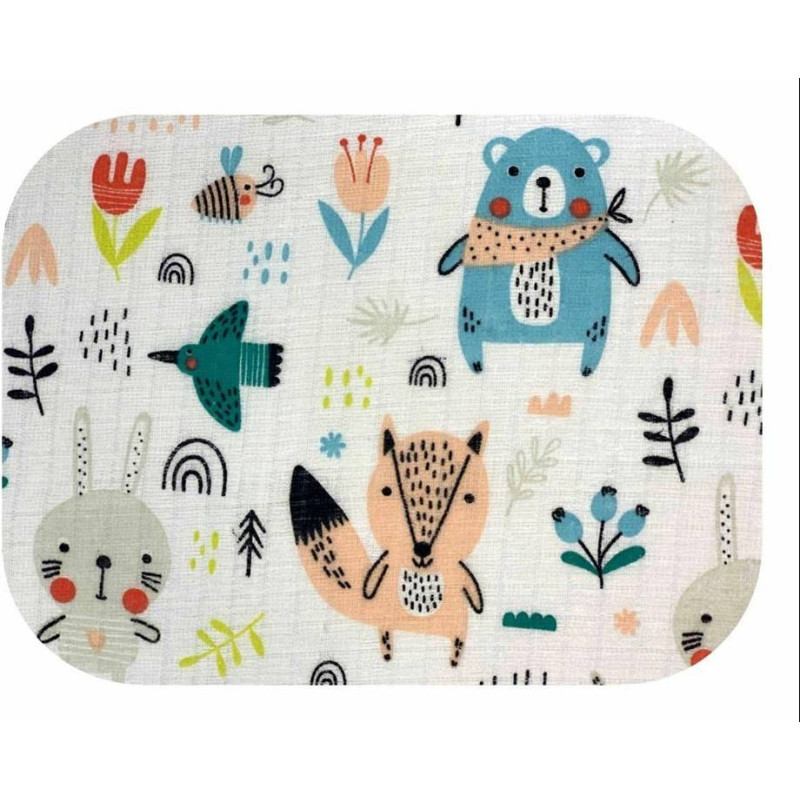 Ega Kids blöja i gasväv 70x80cm FOREST ANIMALS - TURQUOISE, 20757