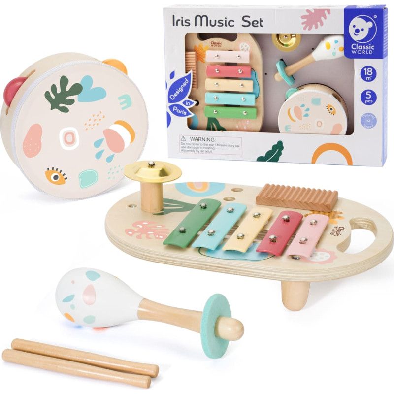 Classic World Zestaw Instrumenty Muzyczne dla Dzieci Cymbałki Bębenek Grzechotka  5 el.