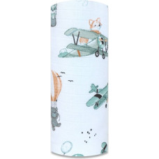 Minikid Diaper - 14435 - TETRA PRINT - EGA - FOX in AIRPLANE - GREEN- size 70x80 cm