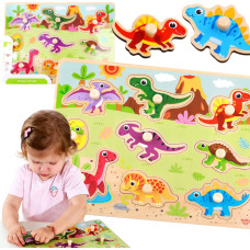 Tooky Toy Drewniane Puzzle Montessori Układanka Dinozaury Kształty