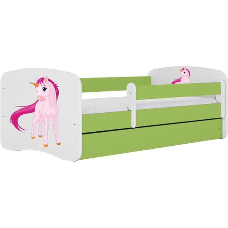 Kocot Kids babydreams green unicorn gulta bez atvilktnes ar matraci 160/80
