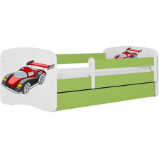 Kocot Kids babydreams green racing car gulta ar atvilktni un matraci 180/80