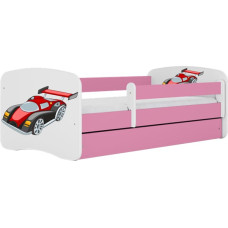 Kocot Kids babydreams pink racing car gulta ar atvilktni un matraci 180/80