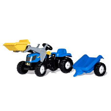 ROLLY TOYS pedāļu traktors-iekrāvējs ar piekabi Rolly Kid New Holland Agriculture 023929 zils