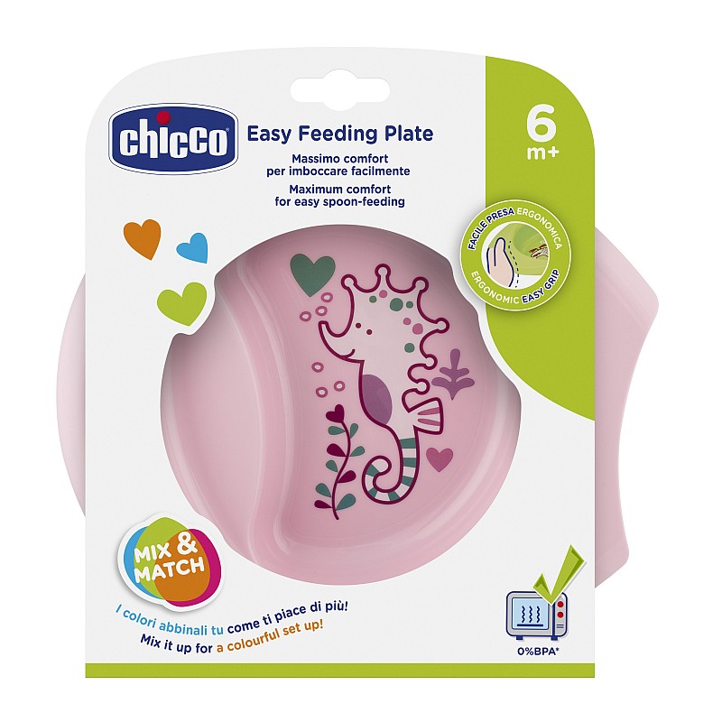 CHICCO Šķīvis Easy feeding 6M+ pink