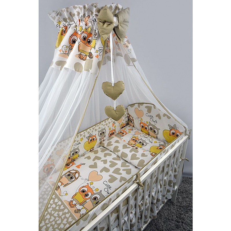 ANKRAS OWLS AND HEARTS Gultas veļas komplekts no 2 daļām 120x90cm beige