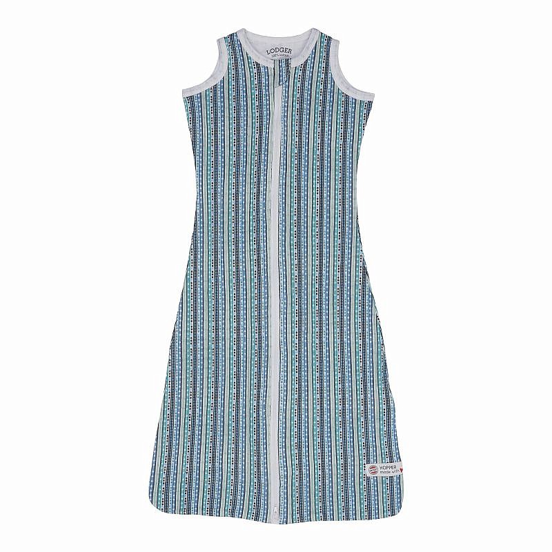 Lodger Hopper Stripe kokvilnas guļammaiss bez piedurknēm 68-80 izmērs, DUSTY TURQUOISE HPS 081