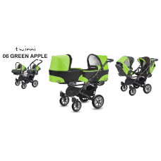 BABYACTIVE TWINNY CLASSIC dvīņu rati 3in1 Green Apple - 06 zaļš un melns rāmis