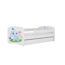 KOCOT KIDS gulta ar atvilktni un matraci BABYDREAMS white Baby elephant 140x70cm