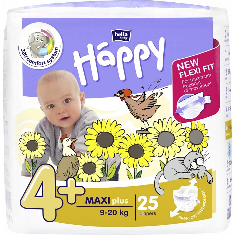 HAPPY Maxi PLUS autiņbiksītes 4+ izmērs 9-20kg 25gab. IZPĀRDOŠANA