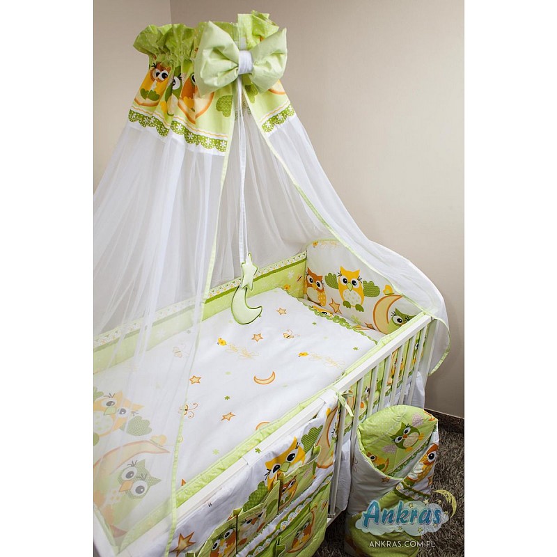 ANKRAS OWLS gultas veļas komplekts no 5 daļām 120x90cm - 360cm - zaļš