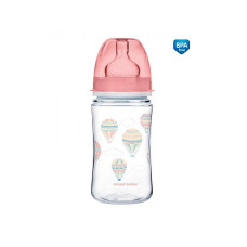 CANPOL BABIES EasyStart IN THE CLOUDS PP antikoliku pudelīte ar platu kaklu 240ml 3m+ 35/225 pink